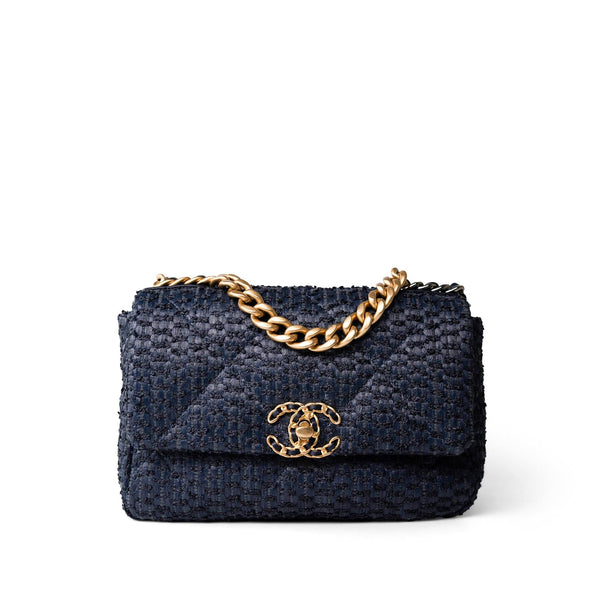 CHANEL ネイビー キルティング バッグ Navy Raffia Quilted 19 Flap Small Mixed Hardware – REDELUXE
