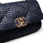 CHANEL Handbag Navy Navy Raffia Quilted 19 Flap Small Mixed Hardware - Redeluxe