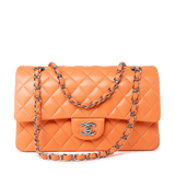 CHANEL Handbag Orange 21S Neon Orange Lambskin Quilted Classic Flap SWH - Redeluxe