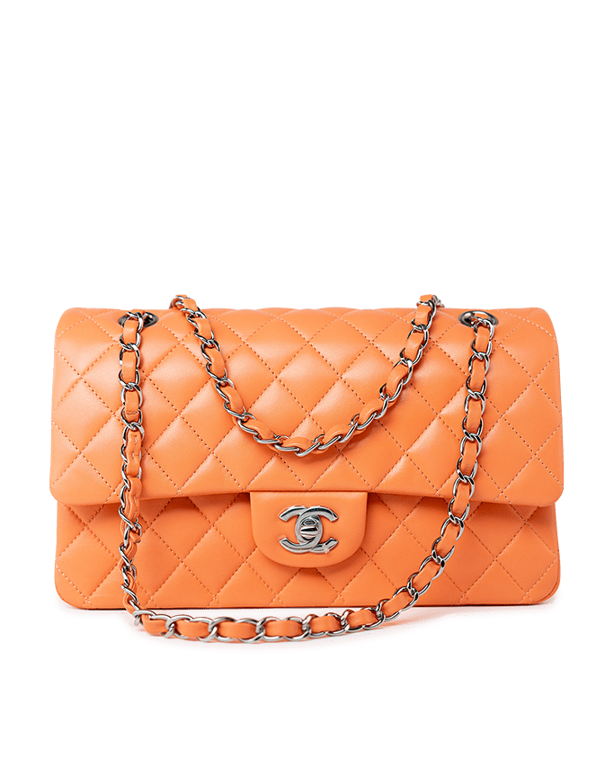 Buy CHANEL 21S Neon Orange Lambskin Quilted Classic Flap SWH