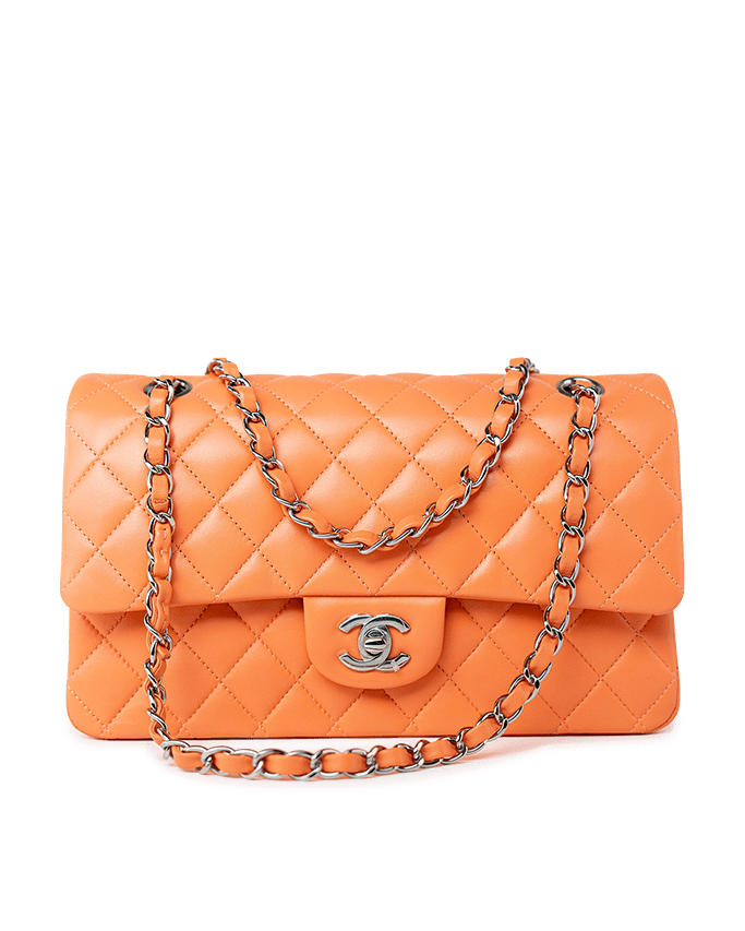 CHANEL Handbag Orange 21S Neon Orange Lambskin Quilted Classic Flap SWH - Redeluxe