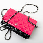 CHANEL Handbag Patent Quilted Pink Black Bi-Color Wallet On Chain WOC - Redeluxe