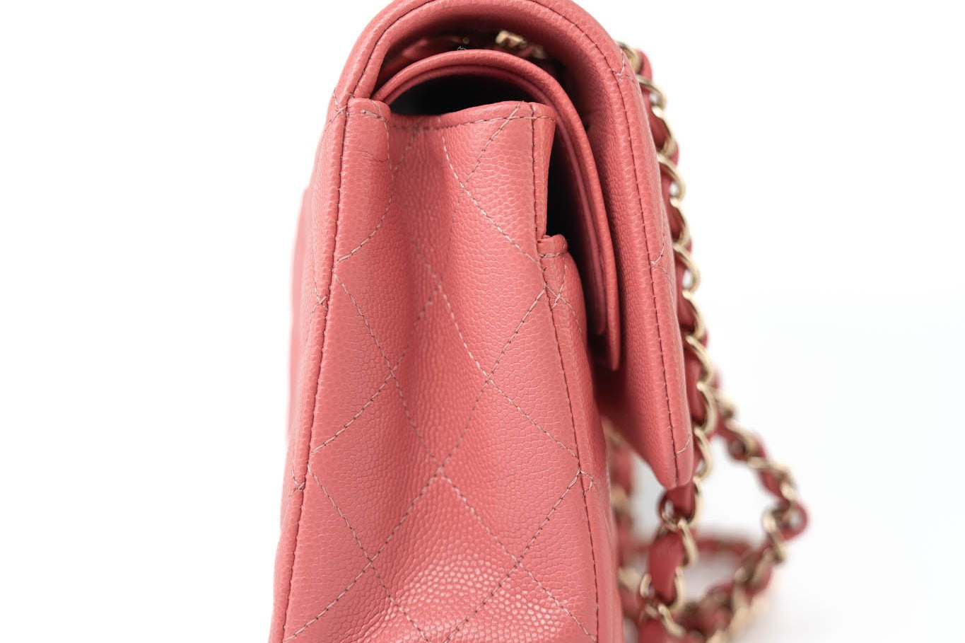 CHANEL Handbag Pink 18S Pink Caviar Medium Quilted Classic Double Flap Light Gold Hardware - Redeluxe