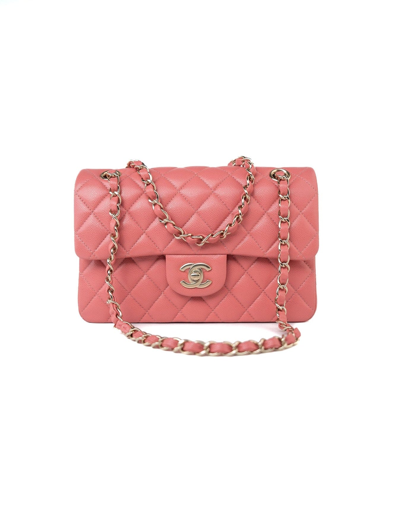 CHANEL Handbag Pink 18S Pink Caviar Quilted Classic Flap Small Light Gold Hardware - Redeluxe