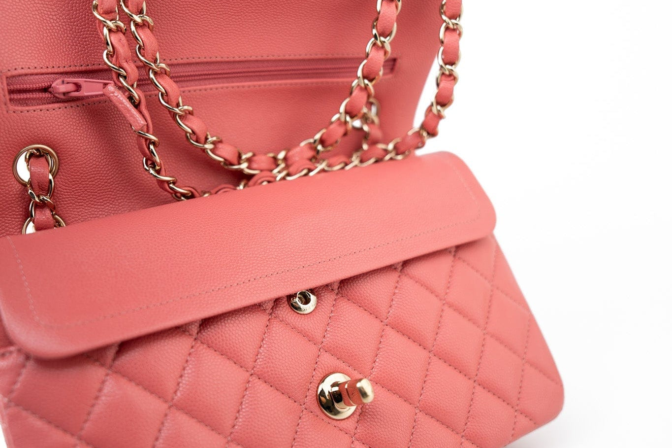 CHANEL Handbag Pink 18S Pink Caviar Quilted Classic Flap Small Light Gold Hardware - Redeluxe