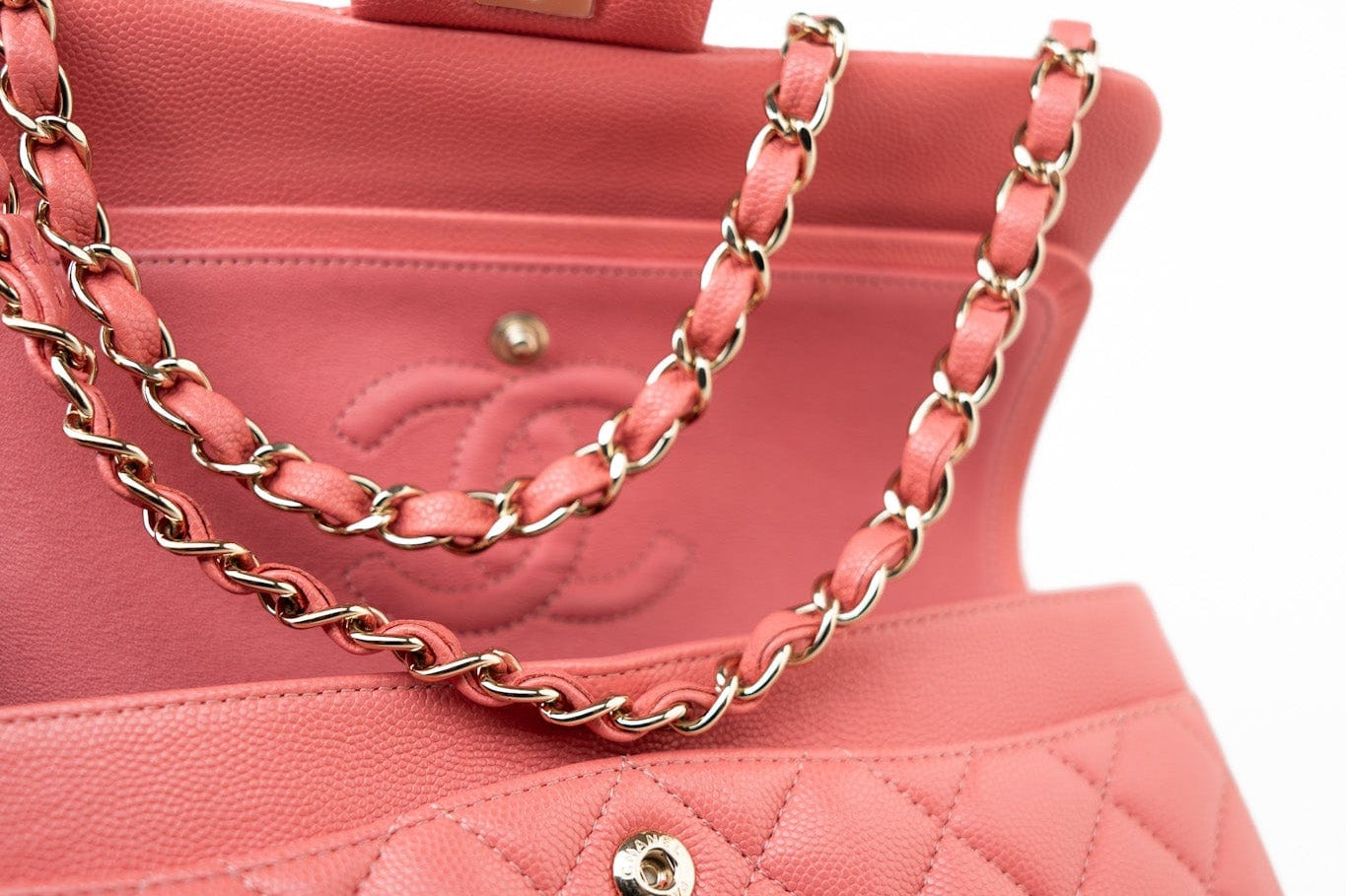 CHANEL Handbag Pink 18S Pink Caviar Quilted Classic Flap Small Light Gold Hardware - Redeluxe