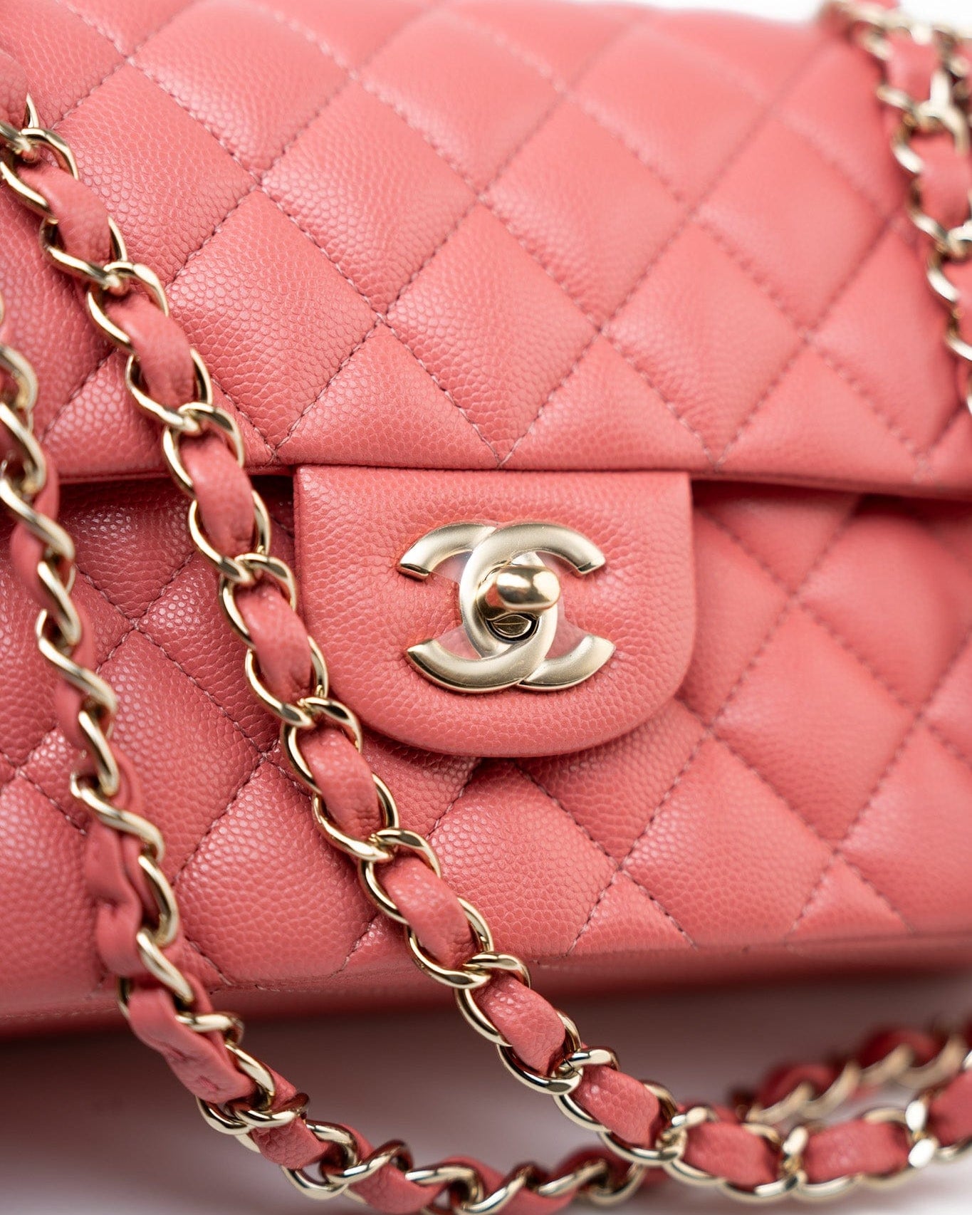 CHANEL Handbag Pink 18S Pink Caviar Quilted Classic Flap Small Light Gold Hardware - Redeluxe