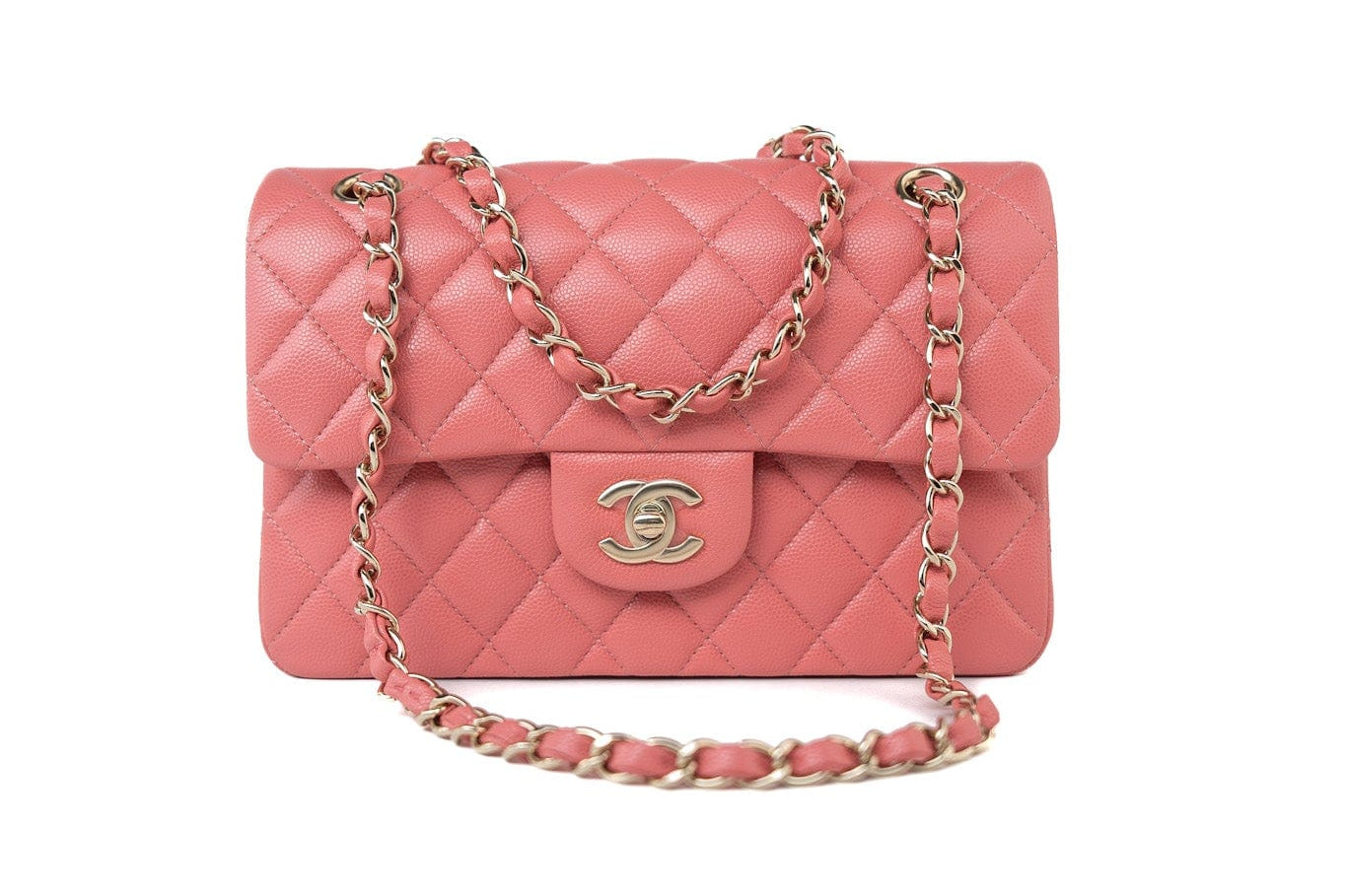 CHANEL Handbag Pink 18S Pink Caviar Quilted Classic Flap Small Light Gold Hardware - Redeluxe