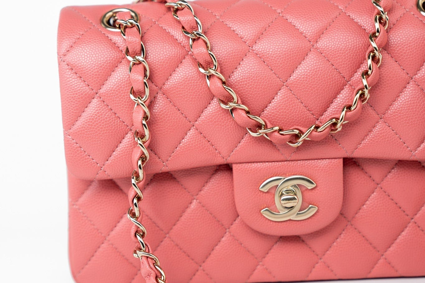 CHANEL Handbag Pink 18S Pink Caviar Quilted Classic Flap Small Light Gold Hardware - Redeluxe