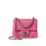 CHANEL Handbag Pink 19C Pink Lambskin Quilted Mini Square Flap Silver Hardware - Redeluxe