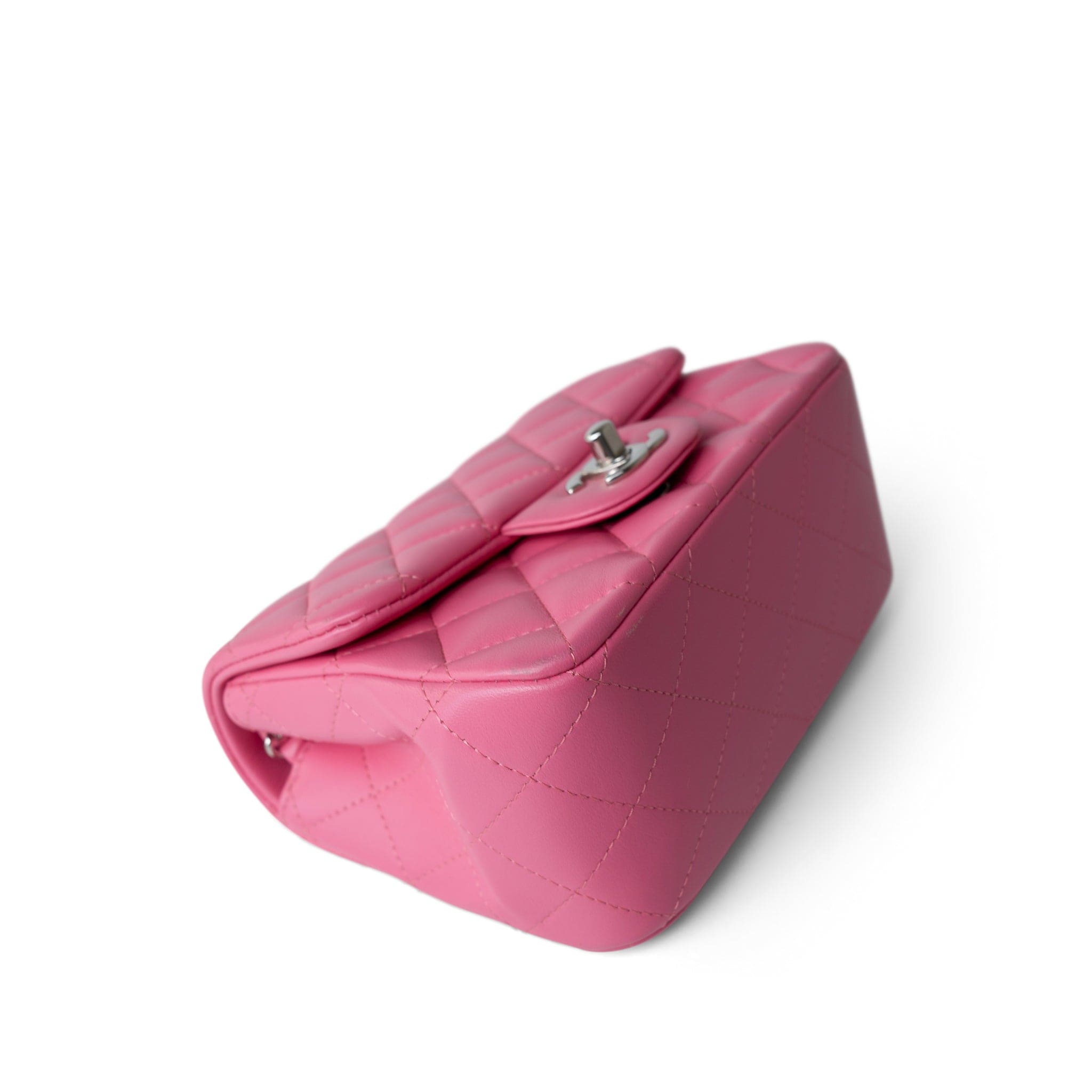 CHANEL Handbag Pink 19C Pink Lambskin Quilted Mini Square Flap Silver Hardware - Redeluxe