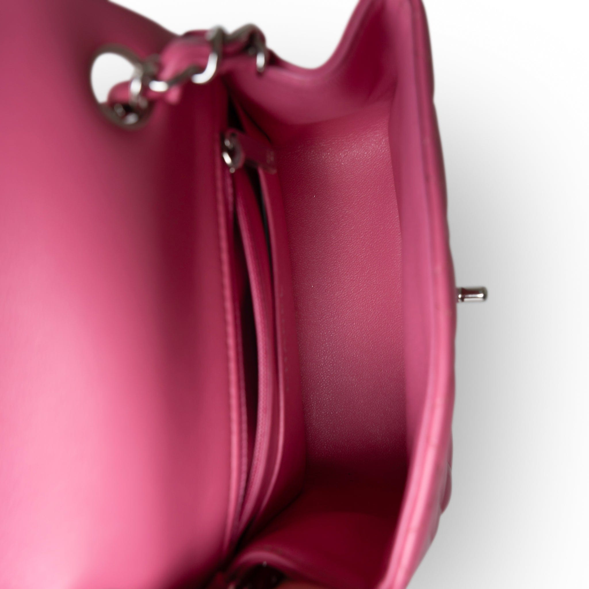 CHANEL Handbag Pink 19C Pink Lambskin Quilted Mini Square Flap Silver Hardware - Redeluxe