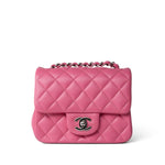 CHANEL Handbag Pink 19C Pink Lambskin Quilted Mini Square Flap Silver Hardware - Redeluxe
