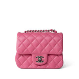 CHANEL Handbag Pink 19C Pink Lambskin Quilted Mini Square Flap Silver Hardware - Redeluxe