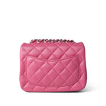 CHANEL Handbag Pink 19C Pink Lambskin Quilted Mini Square Flap Silver Hardware - Redeluxe