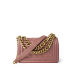 CHANEL Handbag Pink 20A Metallic Pink Calfskin Quilted Small Boy Bag Aged Gold Hardware - Redeluxe
