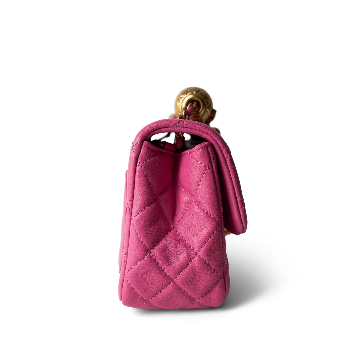 CHANEL Handbag Pink 20S Pink Lambskin Quilted Pearl Crush Mini Aged Gold Hardware - Redeluxe
