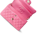 CHANEL Handbag Pink 21C Pink Caviar Quilted Small Classic Flap Light Gold Hardware - Redeluxe