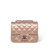 CHANEL Handbag Pink 21K Mini Pink Iridescent Square Lambskin Quilted Classic Flap SHW - Redeluxe