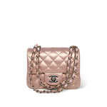 CHANEL Handbag Pink 21K Mini Pink Iridescent Square Lambskin Quilted Classic Flap SHW - Redeluxe