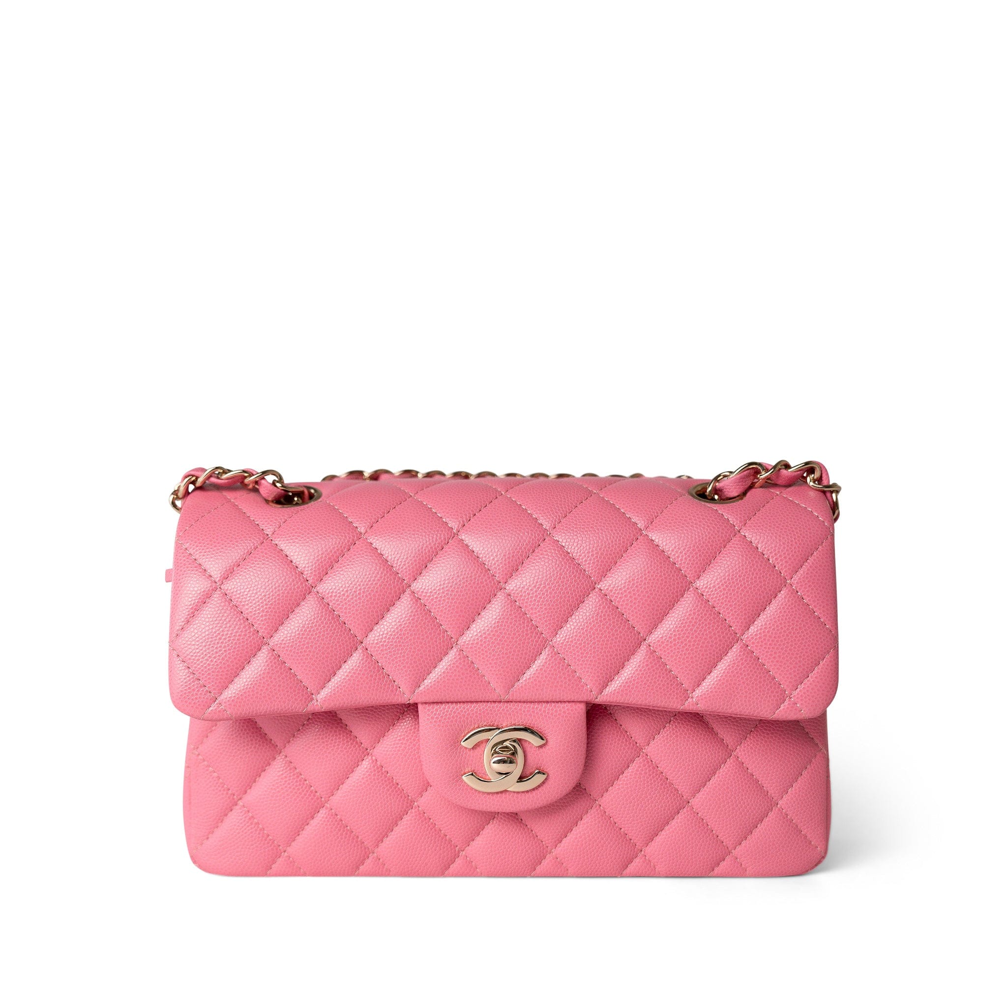 CHANEL Handbag Pink 21P Pink Caviar Quilted Classic Flap Small Light Gold Hardware - Redeluxe