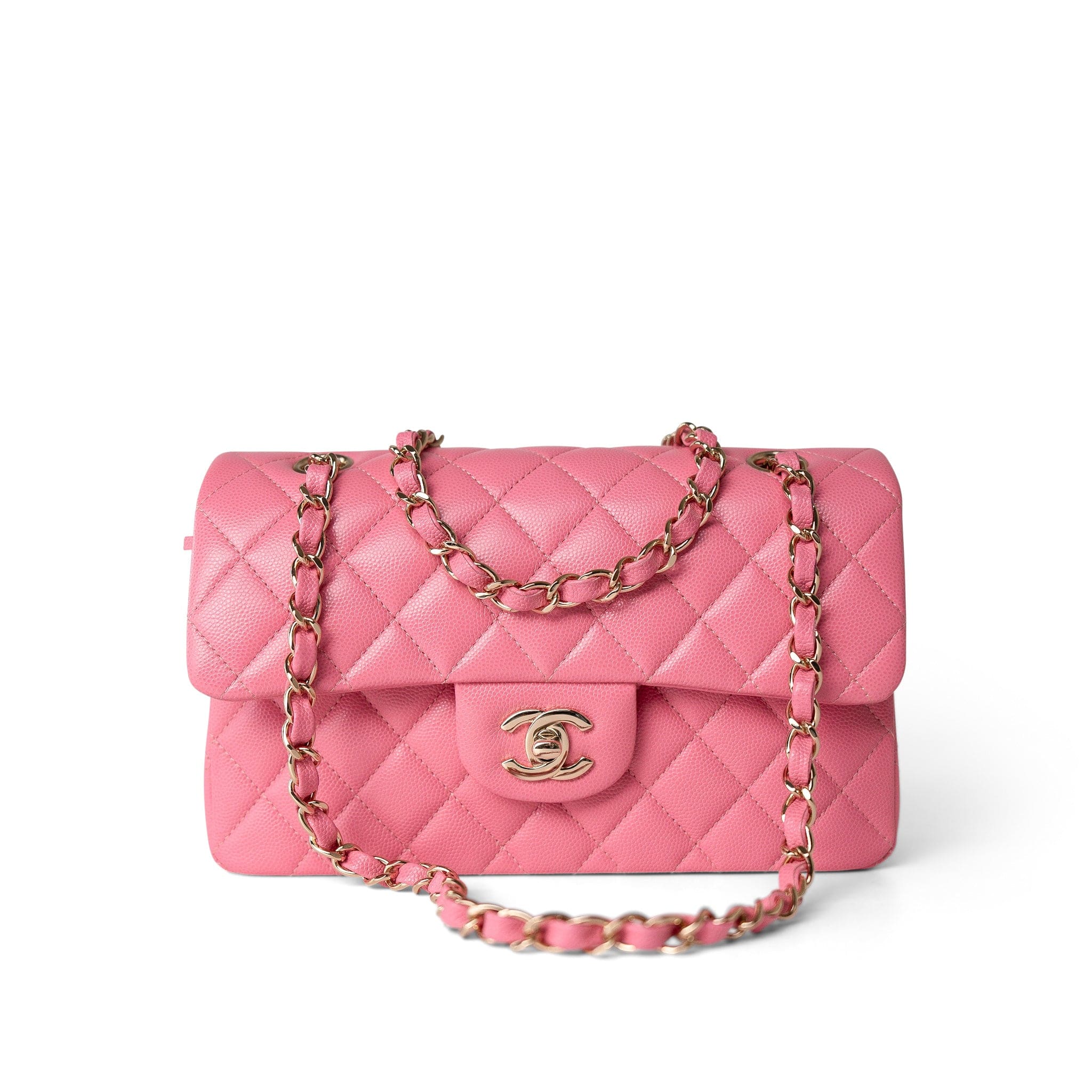 CHANEL Handbag Pink 21P Pink Caviar Quilted Classic Flap Small Light Gold Hardware - Redeluxe