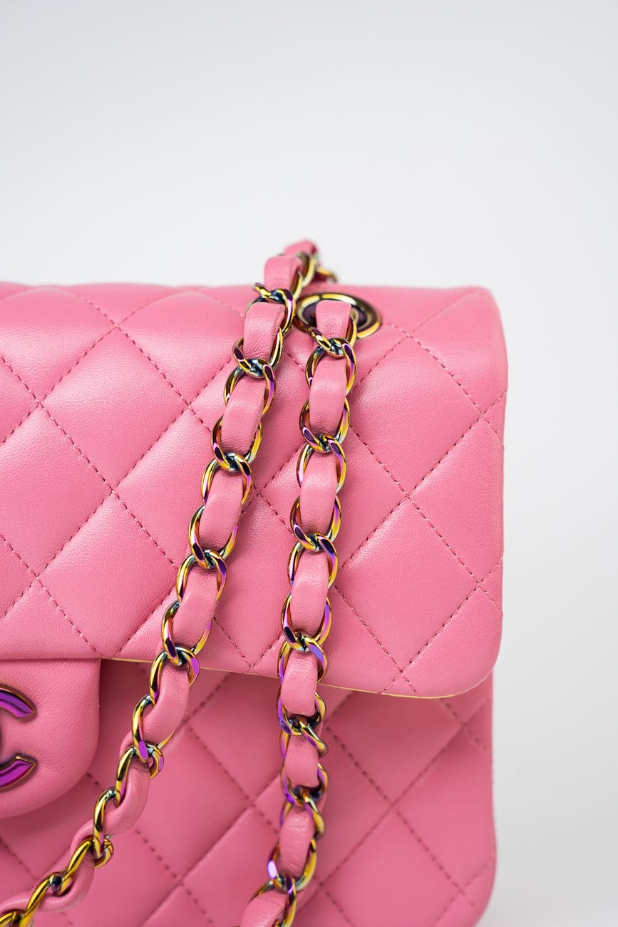 21P Pink Lambskin Quilted Classic Flap Small Yellow Interior