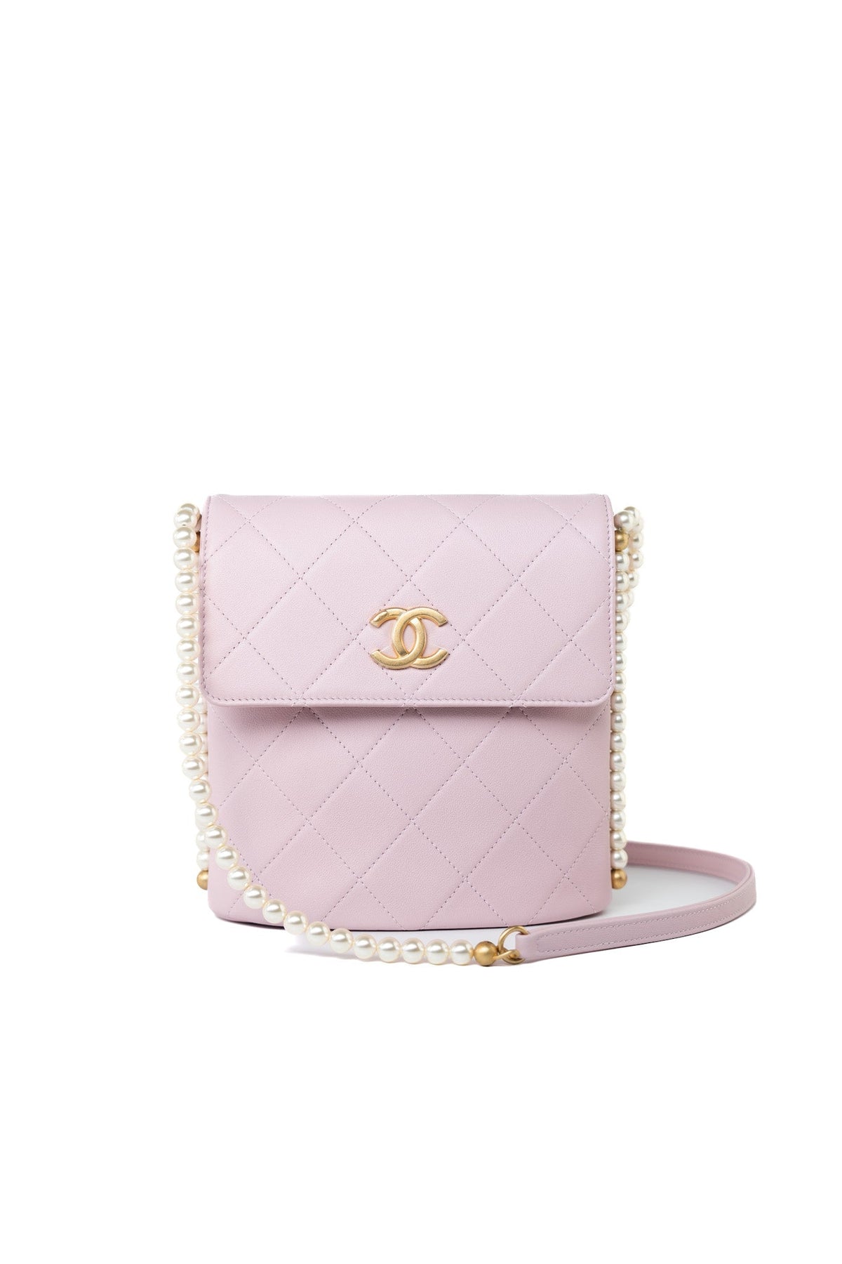 CHANEL Handbag Pink 21S Light Pink / Rose Clair Calfskin Quilted All About Pearls Small Hobo Bag - Redeluxe