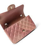 CHANEL Handbag Pink 21S Metallic Rose Gold Grained Lambskin Quilted Mini Rectangular Flap - Redeluxe