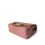 CHANEL Handbag Pink 21S Metallic Rose Gold Grained Lambskin Quilted Mini Rectangular Flap - Redeluxe