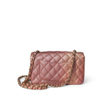 CHANEL Handbag Pink 21S Metallic Rose Gold Grained Lambskin Quilted Mini Rectangular Flap - Redeluxe