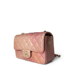 CHANEL Handbag Pink 21S Metallic Rose Gold Grained Lambskin Quilted Mini Rectangular Flap - Redeluxe