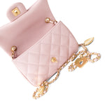 CHANEL Handbag Pink 22B Light Pink Lambskin Quilted Mini Heart Charms Flap Antique Gold Hardware - Redeluxe