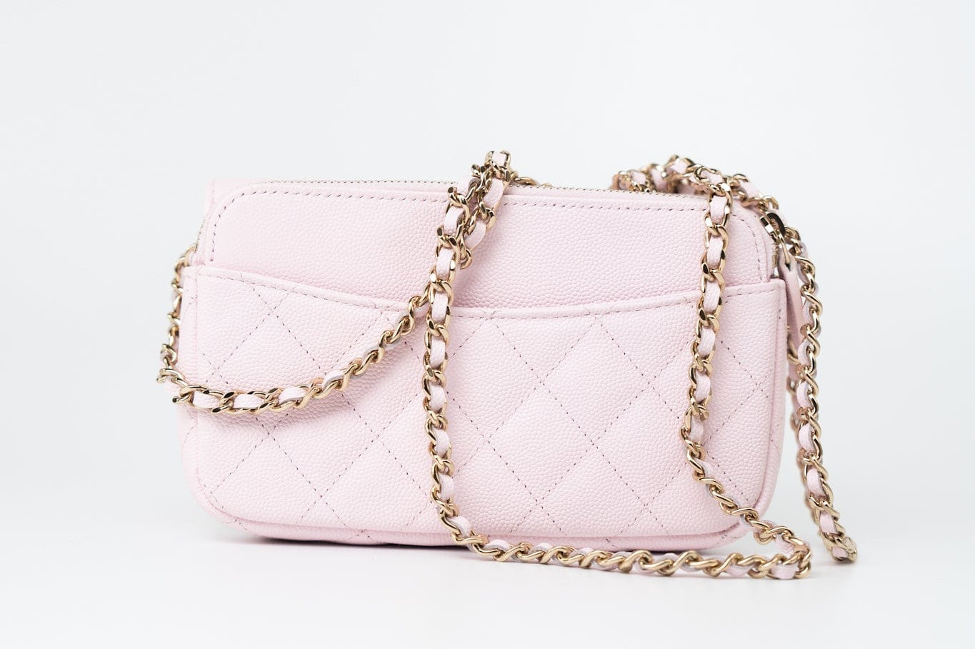 CHANEL Handbag Pink 22P Light Pink Caviar Quilted Flap Phone Holder with Classic Chain LGHW - Redeluxe