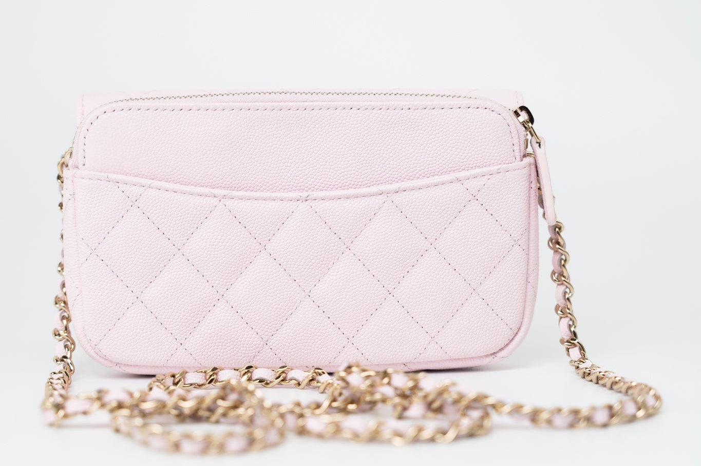 CHANEL Handbag Pink 22P Light Pink Caviar Quilted Flap Phone Holder with Classic Chain LGHW - Redeluxe