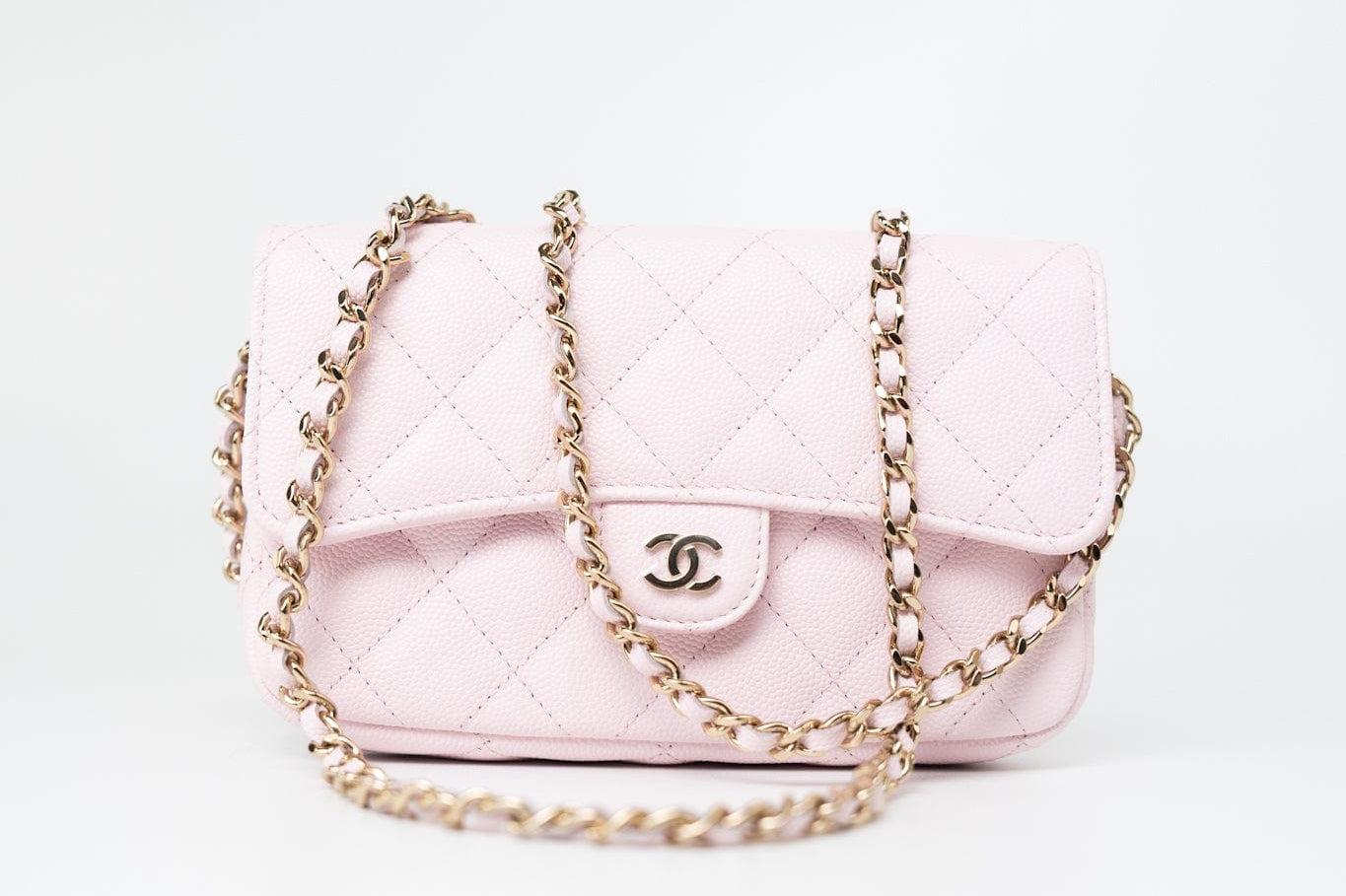 CHANEL Handbag Pink 22P Light Pink Caviar Quilted Flap Phone Holder with Classic Chain LGHW - Redeluxe