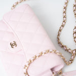 CHANEL Handbag Pink 22P Light Pink Caviar Quilted Flap Phone Holder with Classic Chain LGHW - Redeluxe