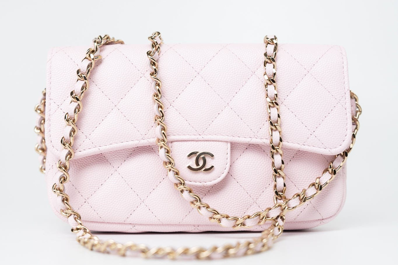 CHANEL Handbag Pink 22P Light Pink Caviar Quilted Flap Phone Holder with Classic Chain LGHW - Redeluxe
