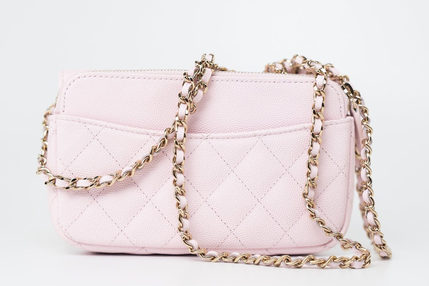 CHANEL Handbag Pink 22P Light Pink Caviar Quilted Flap Phone Holder with Classic Chain LGHW - Redeluxe