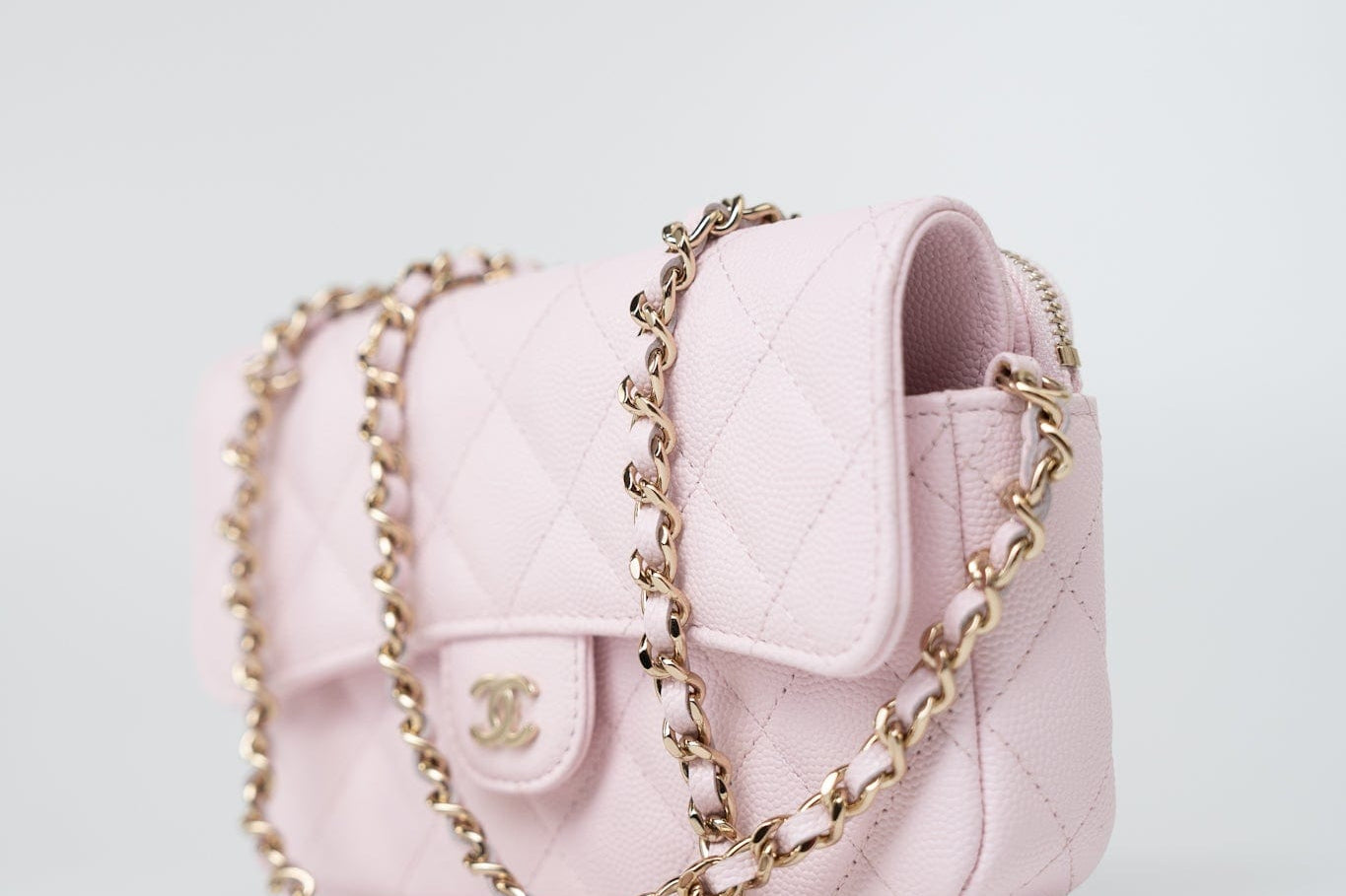 CHANEL Handbag Pink 22P Light Pink Caviar Quilted Flap Phone Holder with Classic Chain LGHW - Redeluxe