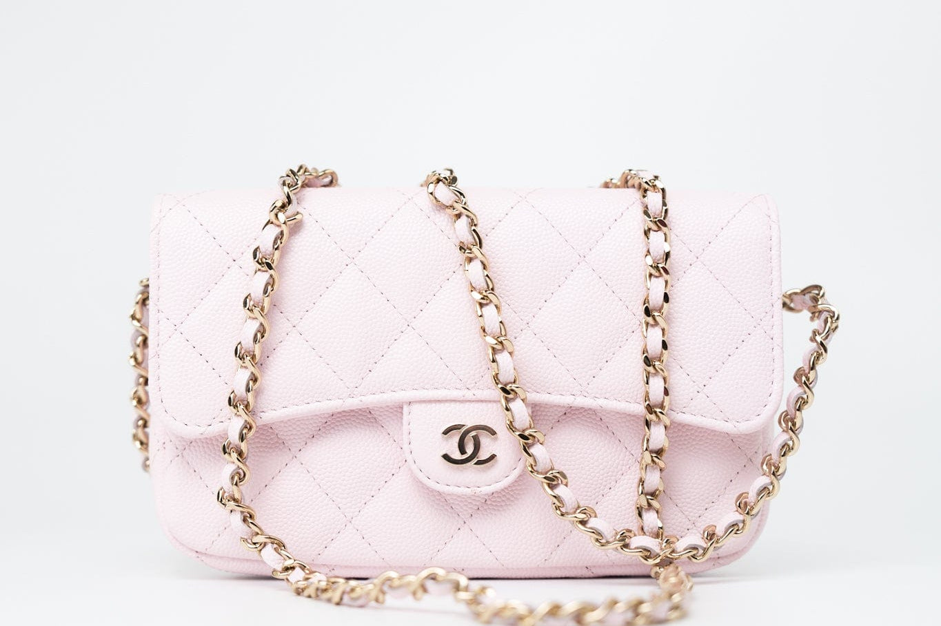 CHANEL Handbag Pink 22P Light Pink Caviar Quilted Flap Phone Holder with Classic Chain LGHW - Redeluxe