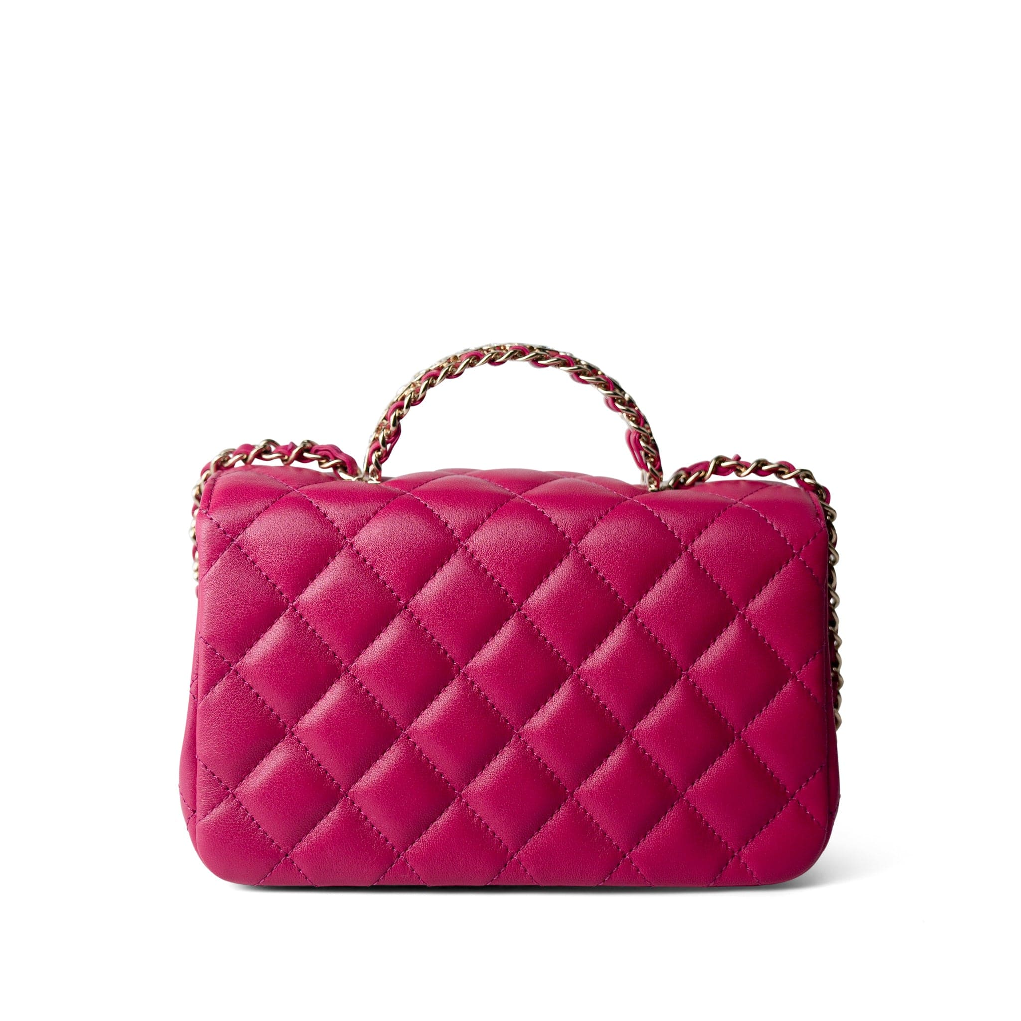 23A Dark Pink Lambskin Quilted Mini Flap Bag with Jeweled