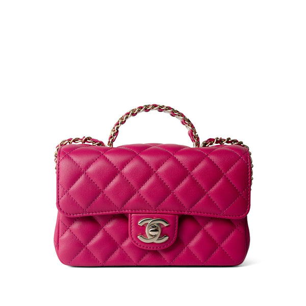 23A Dark Pink Lambskin Quilted Mini Flap Bag with Jeweled Top