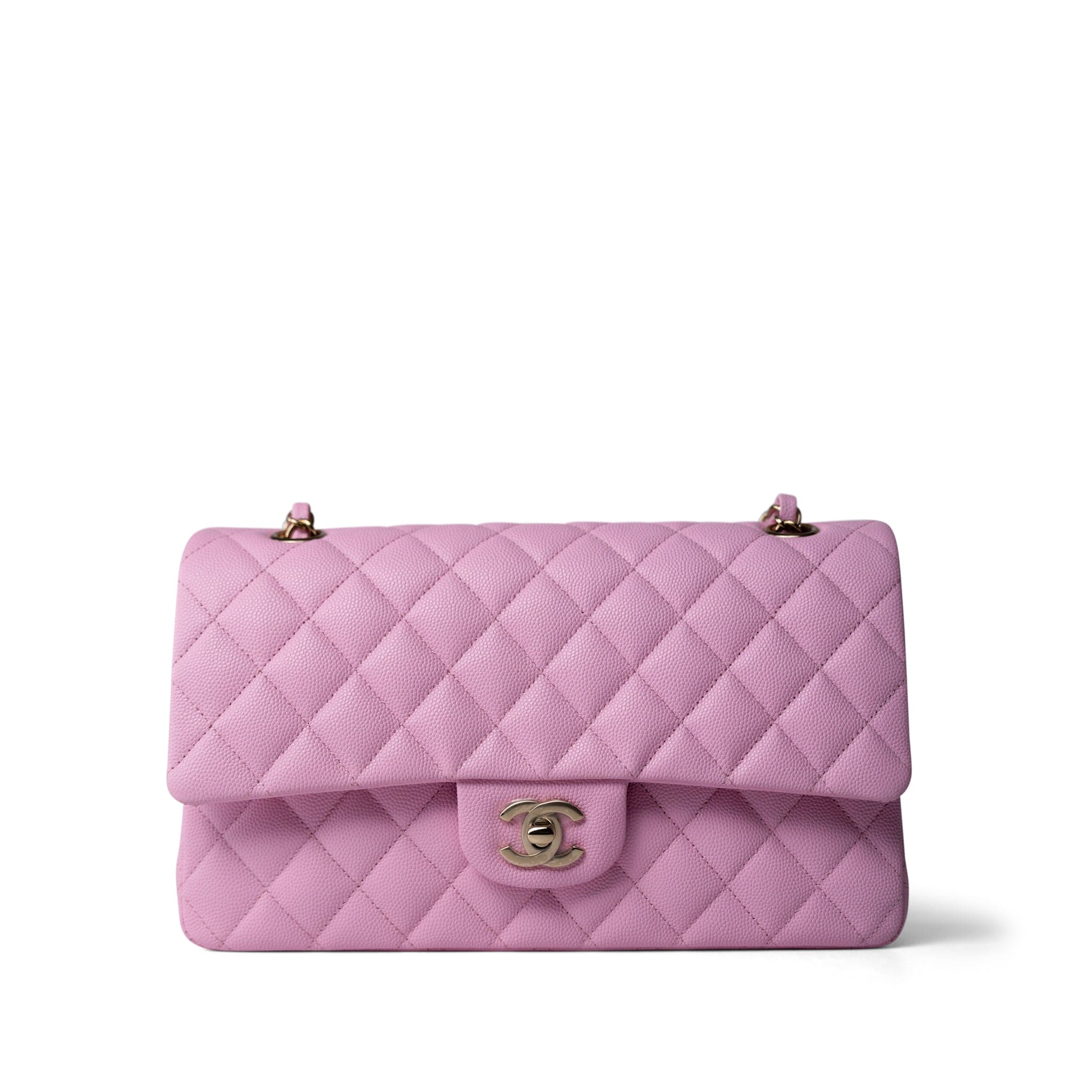 CHANEL Handbag Pink 23P Pink Caviar Quilted Classic Flap Medium Light Gold Hardware - Redeluxe
