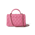 CHANEL Handbag Pink 23P Pink Lambskin Quilted Mini Top Handle Light Gold Hardware - Redeluxe