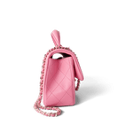 CHANEL Handbag Pink 23P Pink Lambskin Quilted Mini Top Handle Light Gold Hardware - Redeluxe