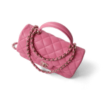 CHANEL Handbag Pink 23P Pink Lambskin Quilted Mini Top Handle Light Gold Hardware - Redeluxe