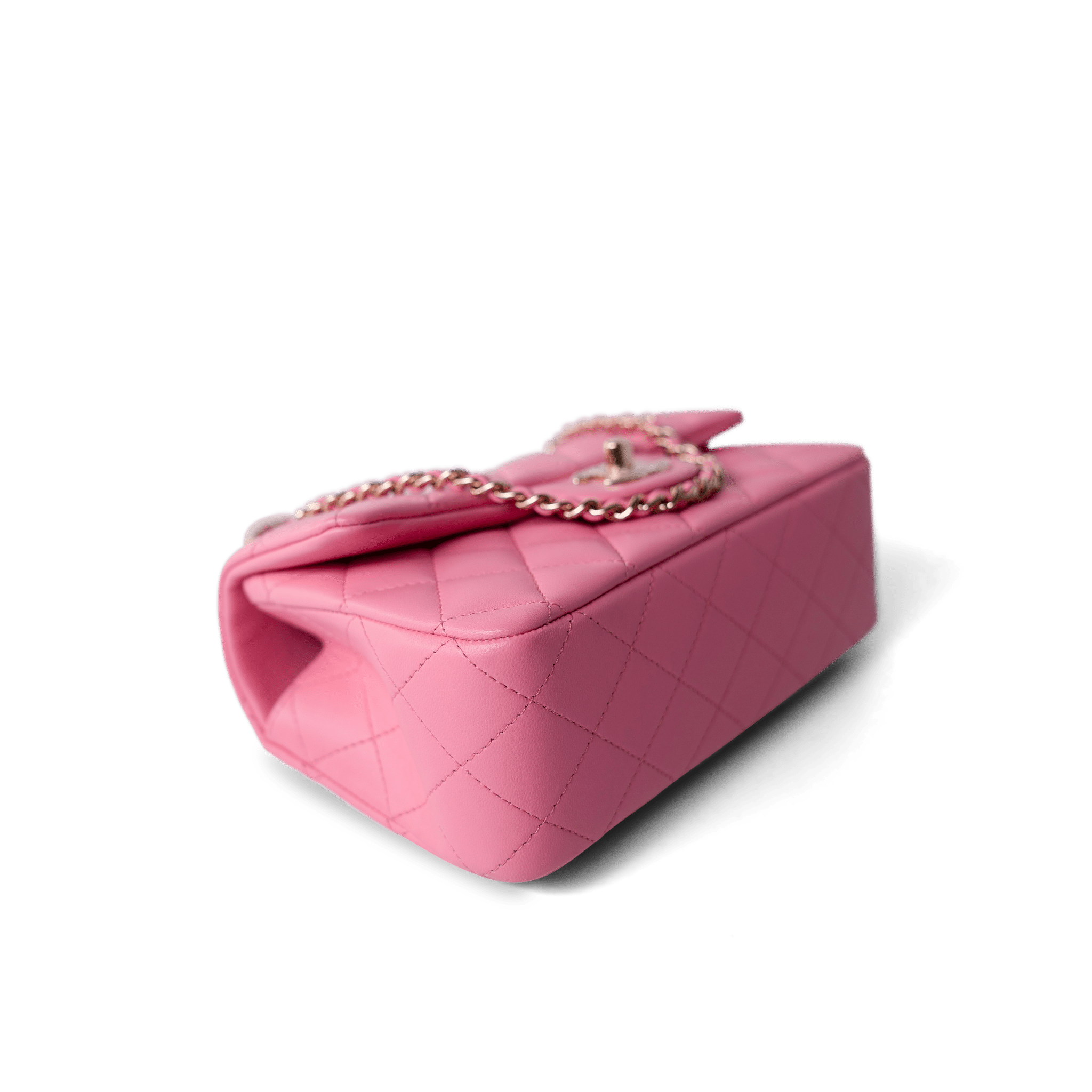 CHANEL Handbag Pink 23P Pink Lambskin Quilted Mini Top Handle Light Gold Hardware - Redeluxe