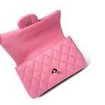 CHANEL Handbag Pink 23P Pink Lambskin Quilted Mini Top Handle Light Gold Hardware - Redeluxe