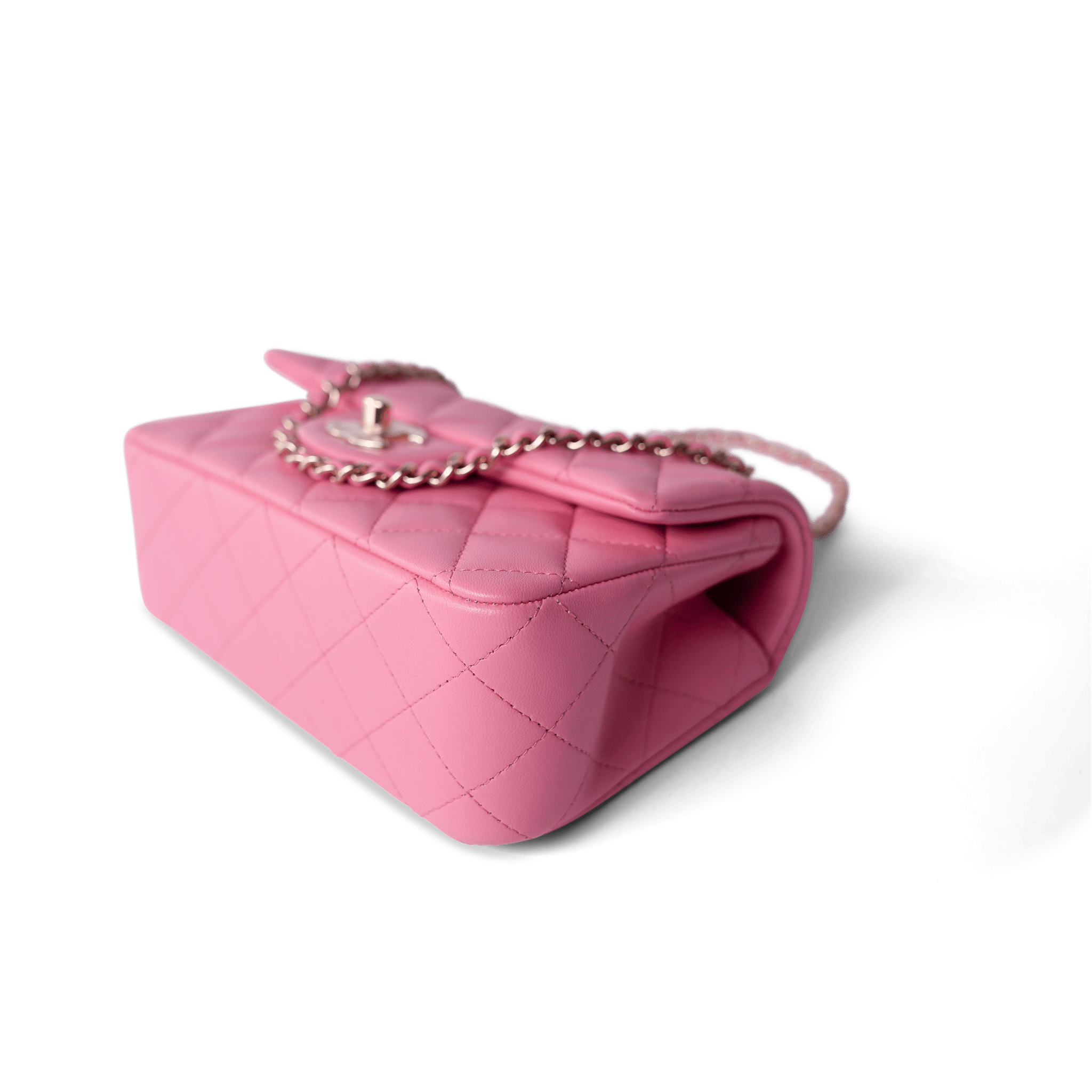 CHANEL Handbag Pink 23P Pink Lambskin Quilted Mini Top Handle Light Gold Hardware - Redeluxe